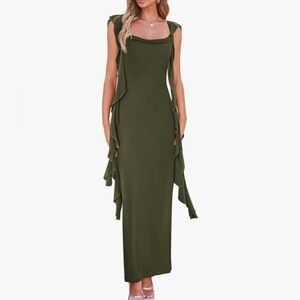 Sleeveless Ruffle Formal Maxi Bodycon Dress Hunter green